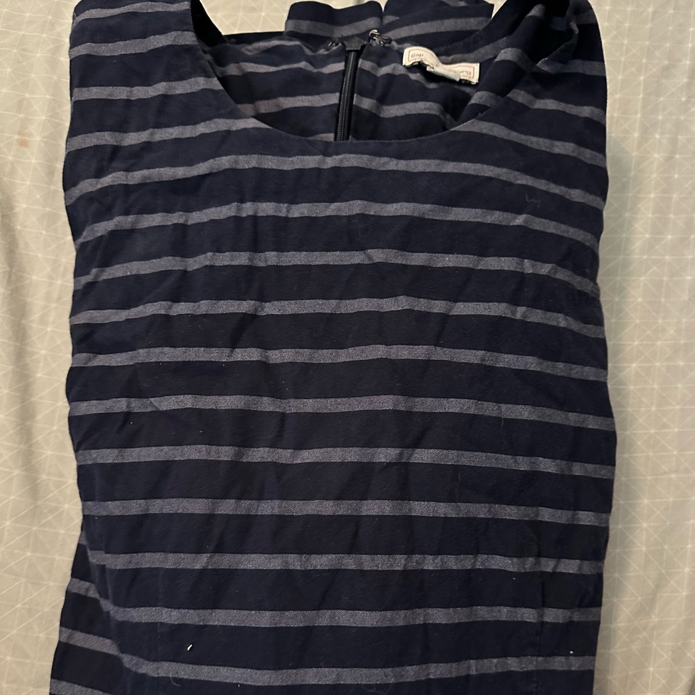 Long Sleeve Gap Navy with Stripes Dress; Fit and Flare Linen